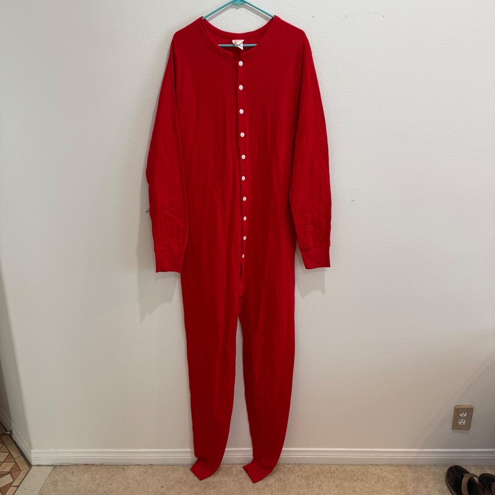 Vintage LL Bean Men Tall Large Red Union Suit Wool Blend Long Johns Made in USA